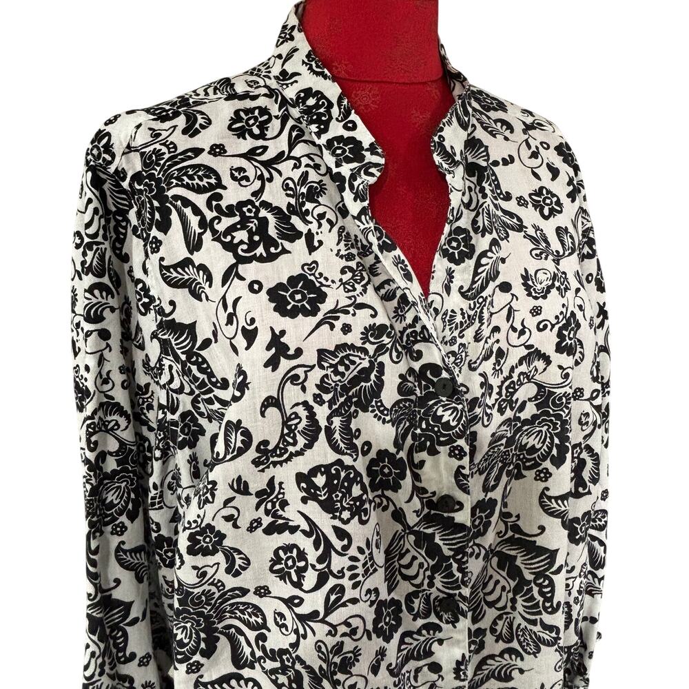 lily stanhope plus size 2X black white 3/4 cuffed sleeve linen tunic top blouse - Picture 5 of 9